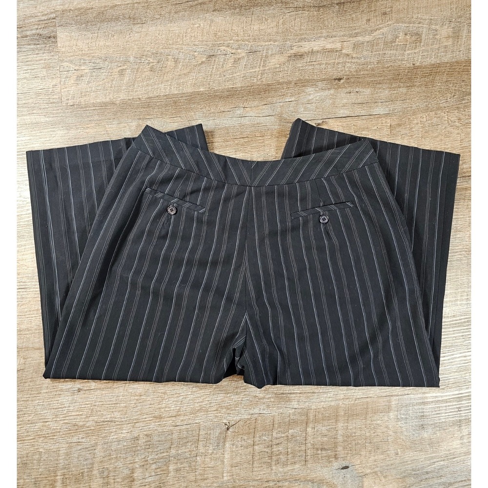 Larry Levine Capri Pants Womens 14 Brown Pinstripe Stretch Wide Leg‎ Crop Dressy
